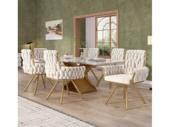 Juego de 2 sillas de comedor con diseño de rombos, sillón giratorio con 4 patas de metal, terciopelo beige (L64,77 x An63,5 x Al50,8 cm)