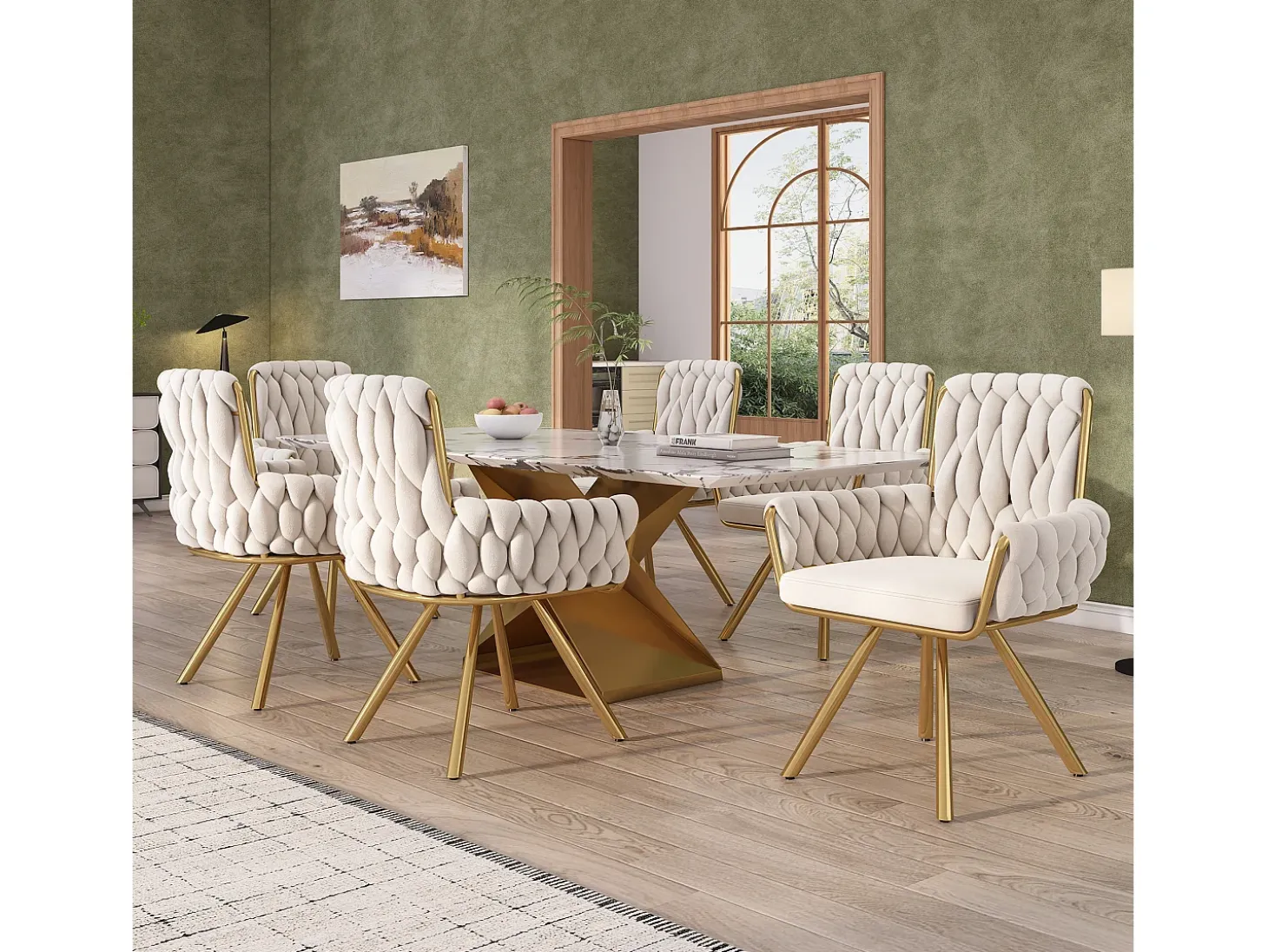 Juego de 2 sillas de comedor con diseño de rombos, sillón giratorio con 4 patas de metal, terciopelo beige (L64,77 x An63,5 x Al50,8 cm)