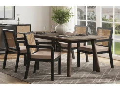 Juego de 2 sillas de comedor/vestidor de terciopelo - 56 x 57 x 83 cm - con respaldo de ratán - madera - negro