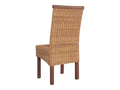 Juego de 4 sillas de comedor de ratán natural marrón