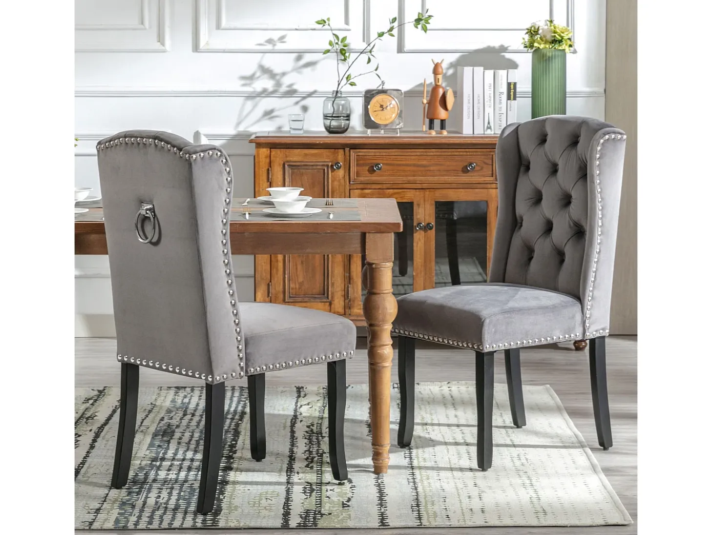 Juego de 6 sillas de comedor de terciopelo, sillones con patas de roble, diseño moderno, gris (L 103,68 x An 50,29 x Al 46,36 cm)