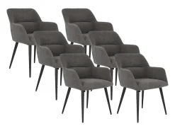 Juego de 6 sillas de comedor con brazos - Tela aterciopelada y metal negro. Gris. HEKA