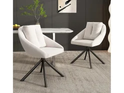 Juego de 2 sillas de comedor giratorias de terciopelo beige con respaldo tapizado y patas de metal negro