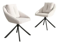Juego de 2 sillas de comedor giratorias de terciopelo beige con respaldo tapizado y patas de metal negro