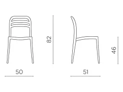 Juego de 4 sillas de comedor tortora "Guapa" en polipropileno cm 50x51 82h