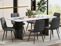 Juego de 4 sillas de comedor - estructura metálica - tela terciopelo - gris