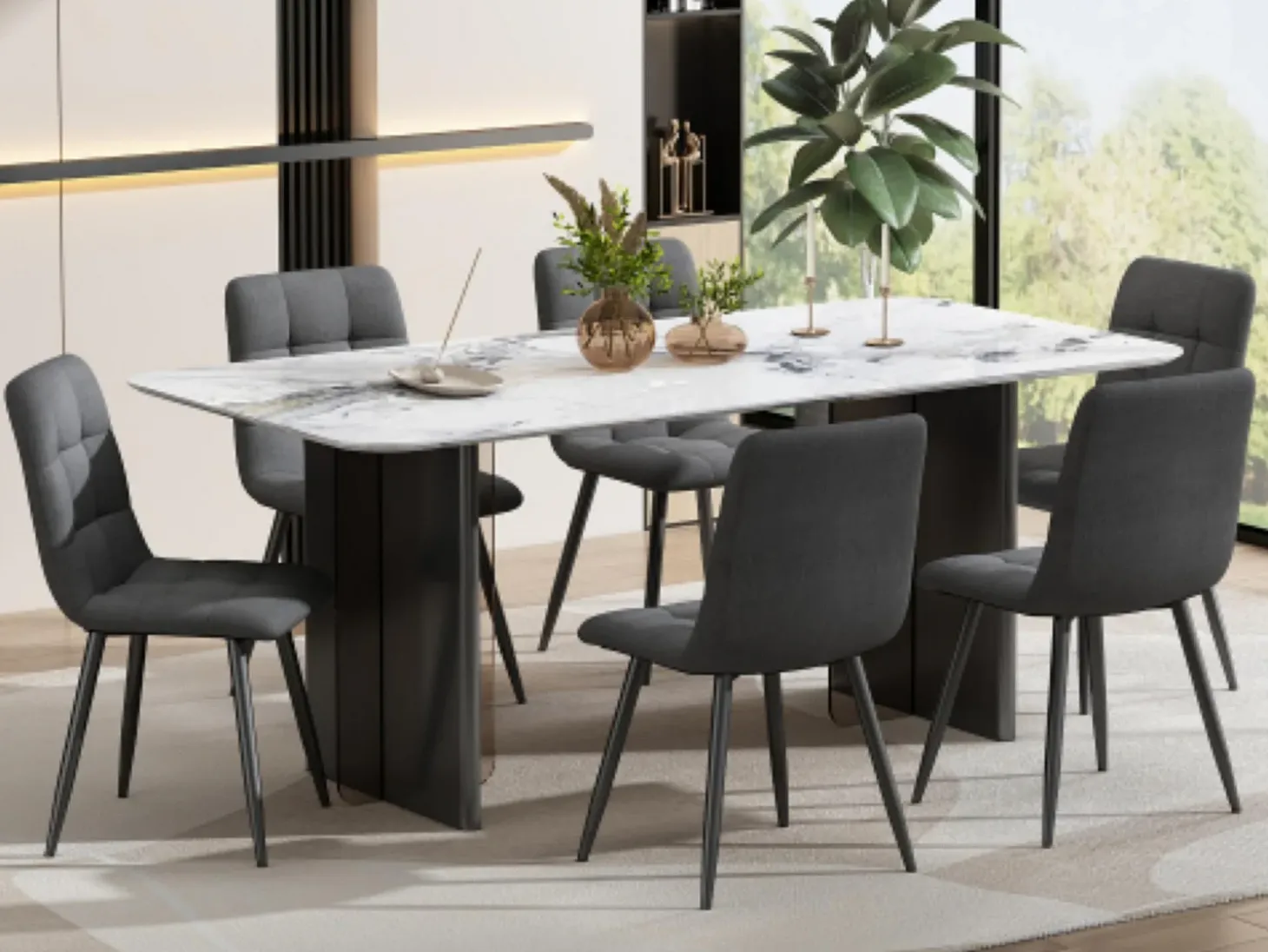 Juego de 4 sillas de comedor - estructura metálica - tela terciopelo - gris