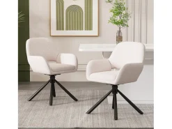 Juego de 6 sillas de comedor giratorias tapizadas en tela sherpa - 60 x 60 x 80 cm - con reposabrazos - blancas