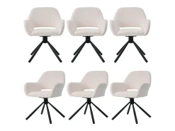 Juego de 6 sillas de comedor giratorias tapizadas en tela sherpa - 60 x 60 x 80 cm - con reposabrazos - blancas