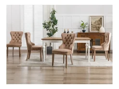 Juego de 4 sillas de comedor, diseño único con aro dorado, patas de madera maciza, tapizado de terciopelo, color marrón (53x46,5x95 cm)