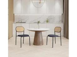 Juego de 2 sillas de comedor modernas con respaldo de ratán y patas de metal para comedor y sala de estar, color negro (2 unidades)