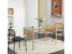 Juego de 2 sillas de comedor modernas con respaldo de ratán y patas de metal para comedor y sala de estar, color negro (2 unidades)