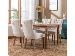 Juego de 2 sillas de comedor - Sillas con respaldo acolchado, patas de madera y ribete de tachuelas - terciopelo beige