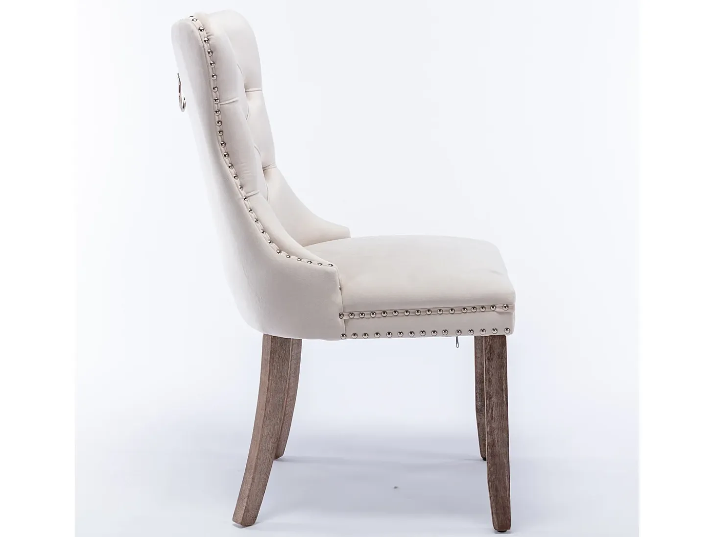 Juego de 2 sillas de comedor - Sillas con respaldo acolchado, patas de madera y ribete de tachuelas - terciopelo beige