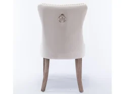 Juego de 2 sillas de comedor - Sillas con respaldo acolchado, patas de madera y ribete de tachuelas - terciopelo beige