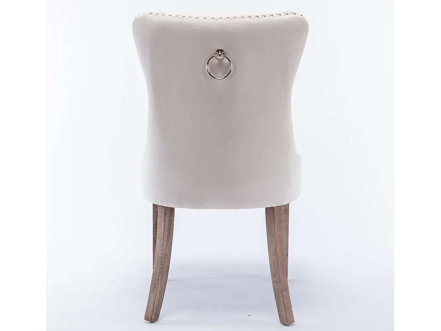 Juego de 2 sillas de comedor - Sillas con respaldo acolchado, patas de madera y ribete de tachuelas - terciopelo beige