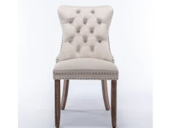 Juego de 2 sillas de comedor - Sillas con respaldo acolchado, patas de madera y ribete de tachuelas - terciopelo beige