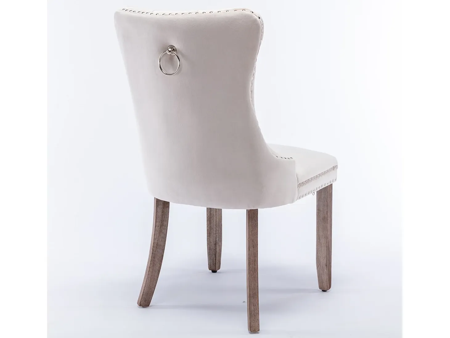 Juego de 2 sillas de comedor - Sillas con respaldo acolchado, patas de madera y ribete de tachuelas - terciopelo beige