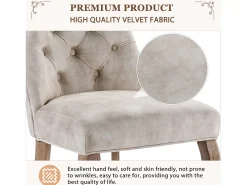 Juego de 4 sillas de comedor - Terciopelo y madera maciza - Respaldo con motivos de rombos - Beige claro