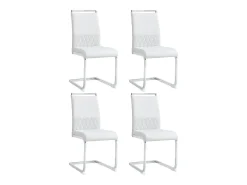 Juego de 4 sillas de comedor blancas - respaldo a rayas y 4 reposapiés - PU y lino
