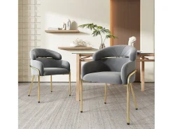 Juego de 4 sillas de comedor, diseño elegante, terciopelo, patas de metal, gris (59,69 x 59,69 x 55,88 cm)