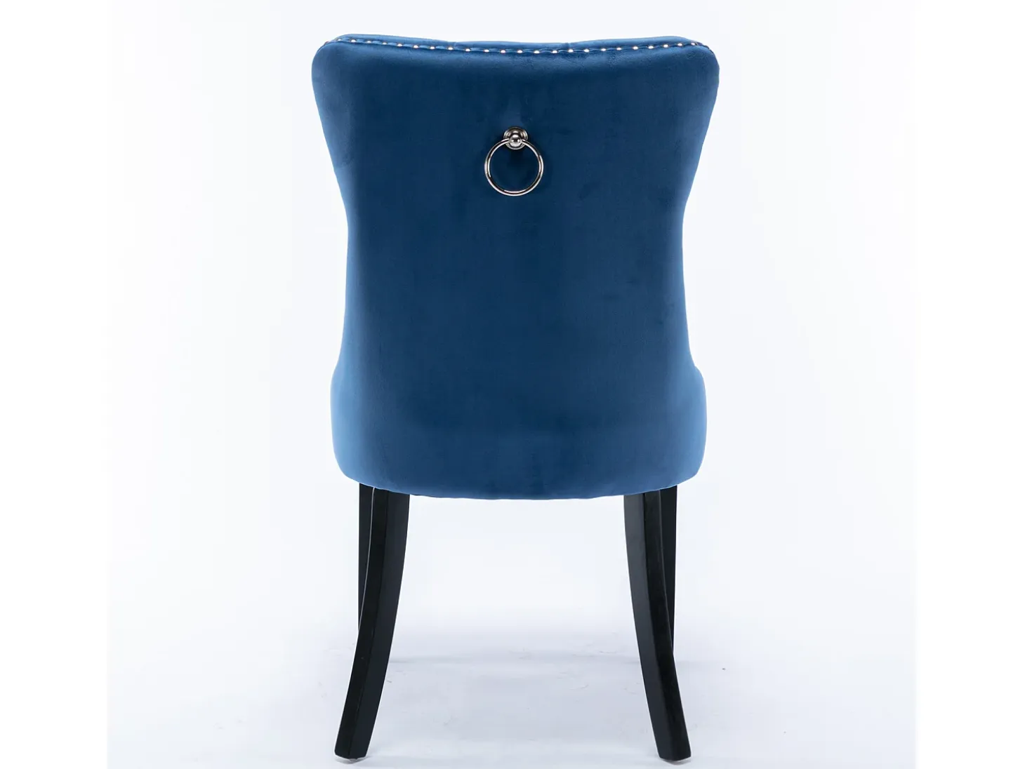 Juego de 2 sillas de comedor - Sillas con respaldo acolchado, patas de madera y ribete de tachuelas - terciopelo azul