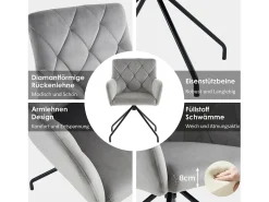 Juego de 2 sillas de comedor de terciopelo - 85 x 49 x 49 cm - sillón tapizado con 4 patas de metal - con soporte lumbar - gris