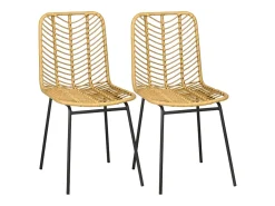Juego de 2 sillas de comedor, silla de cocina con respaldo en aspecto de ratán, acero, amarillo