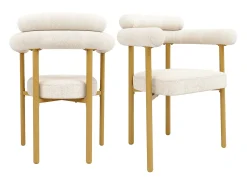 Juego de 2 sillas de comedor beige - Silla de comedor con respaldo y reposabrazos - ante - patas de metal dorado