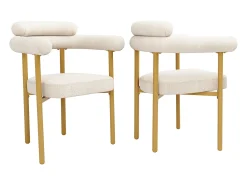Juego de 2 sillas de comedor beige - Silla de comedor con respaldo y reposabrazos - ante - patas de metal dorado