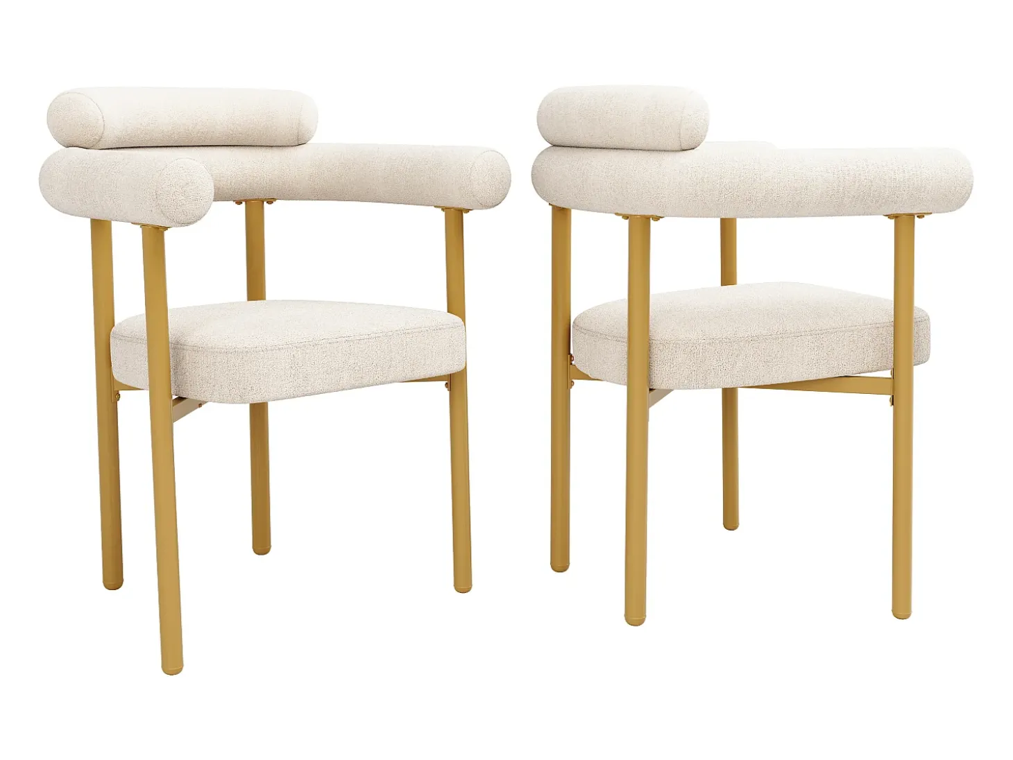 Juego de 2 sillas de comedor beige - Silla de comedor con respaldo y reposabrazos - ante - patas de metal dorado
