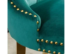Juego de 2 sillas de comedor en terciopelo verde con respaldo acolchado y patas de metal dorado