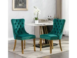 Juego de 2 sillas de comedor en terciopelo verde con respaldo acolchado y patas de metal dorado