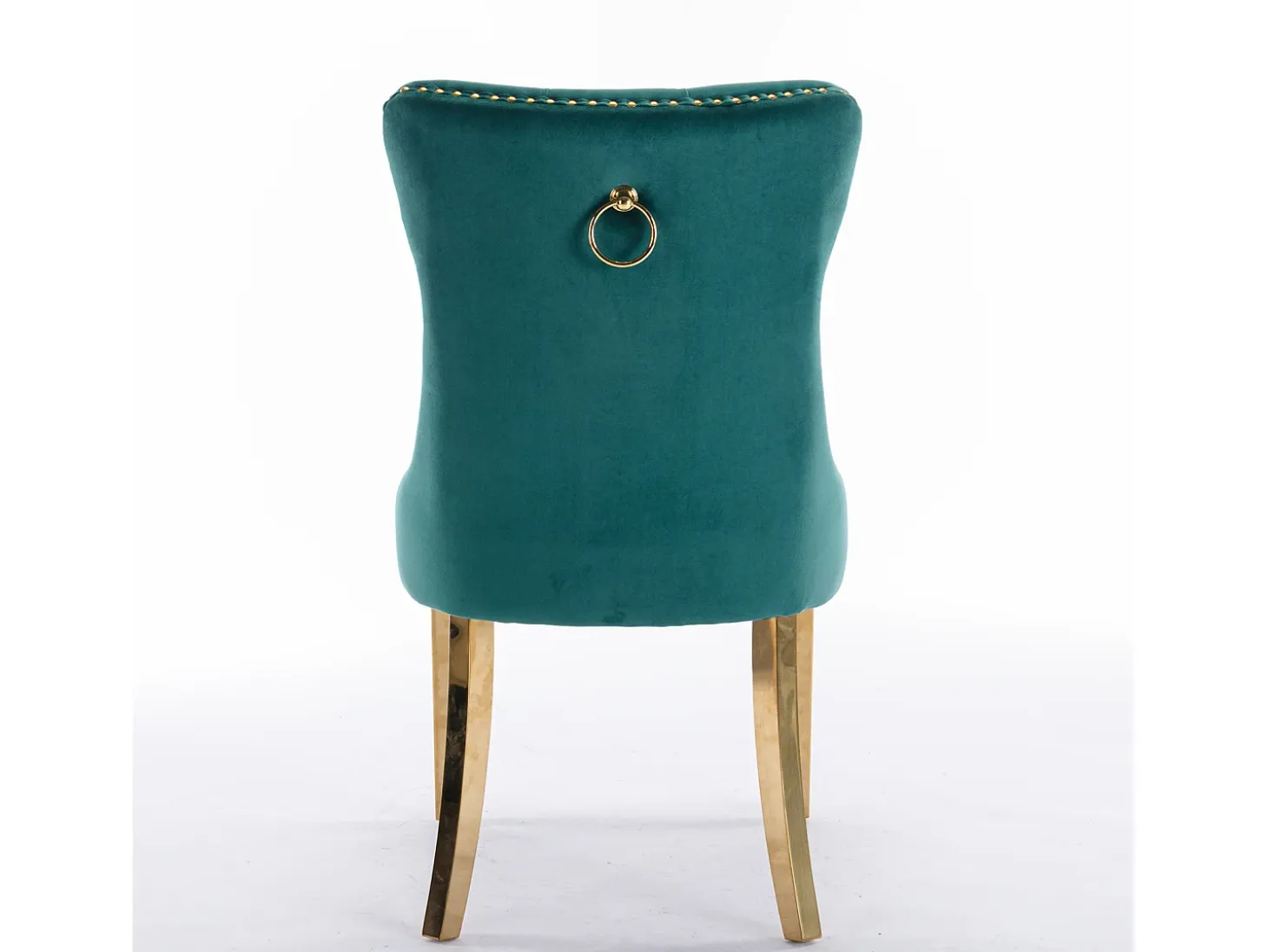 Juego de 2 sillas de comedor en terciopelo verde con respaldo acolchado y patas de metal dorado