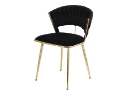 Juego de 2 sillas de comedor de terciopelo negro con respaldo redondo trenzado y patas doradas