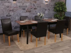 Juego de 6 sillas de comedor Littau de piel sintética, polipiel, marrón, patas claras