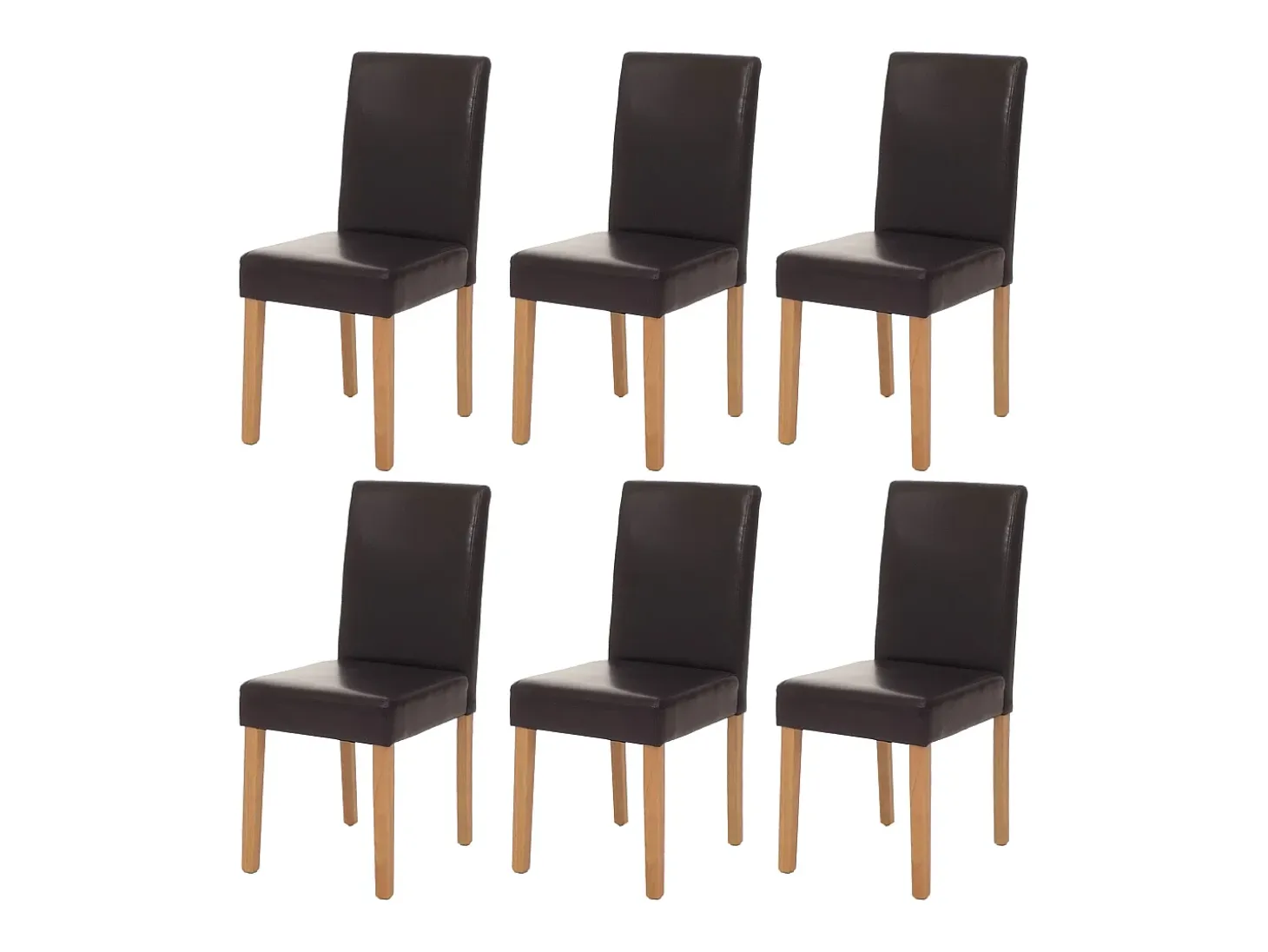 Juego de 6 sillas de comedor Littau de piel sintética, polipiel, marrón, patas claras