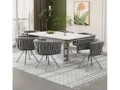 Juego de 2 sillas de comedor de terciopelo, silla giratoria de lujo para sala de estar y dormitorio, con patas de metal (62 x 60 x 57 cm)