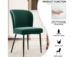 Juego de 2 sillas de comedor de terciopelo - patas de metal - verde