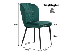 Juego de 2 sillas de comedor de terciopelo - patas de metal - verde