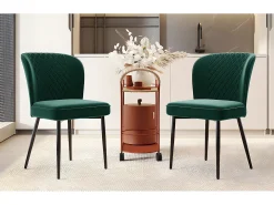 Juego de 2 sillas de comedor de terciopelo - patas de metal - verde