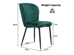 Juego de 2 sillas de comedor de terciopelo - patas de metal - verde