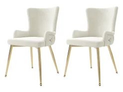 Juego de 2 sillas de comedor en terciopelo beige con respaldo tapizado y patas doradas, para sala y dormitorio