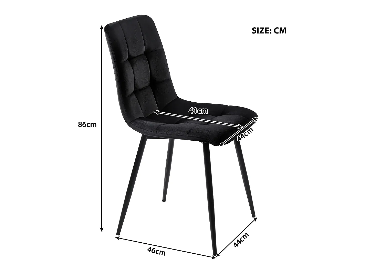 Juego de 4 sillas de comedor de terciopelo - patas de metal - negro