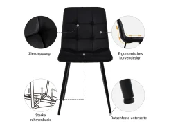 Juego de 4 sillas de comedor de terciopelo - patas de metal - negro