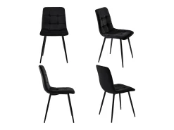 Juego de 4 sillas de comedor de terciopelo - patas de metal - negro