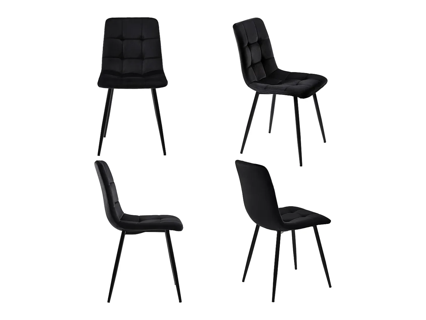Juego de 4 sillas de comedor de terciopelo - patas de metal - negro