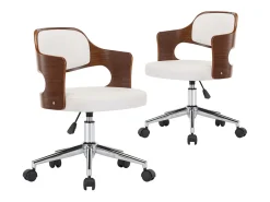 Juego de 2 Sillas de comedor giratorias madera curvada cuero blanco ES412172