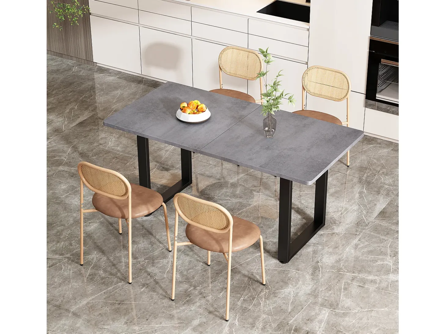 Juego de 6 sillas de comedor, silla de ocio de terciopelo, con patas de metal, ratán, color marrón