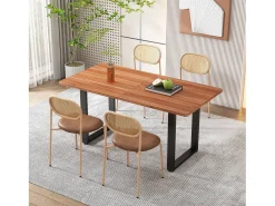 Juego de 6 sillas de comedor, silla de ocio de terciopelo, con patas de metal, ratán, color marrón